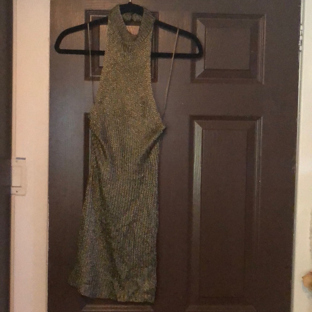 Crochet gold halter dress